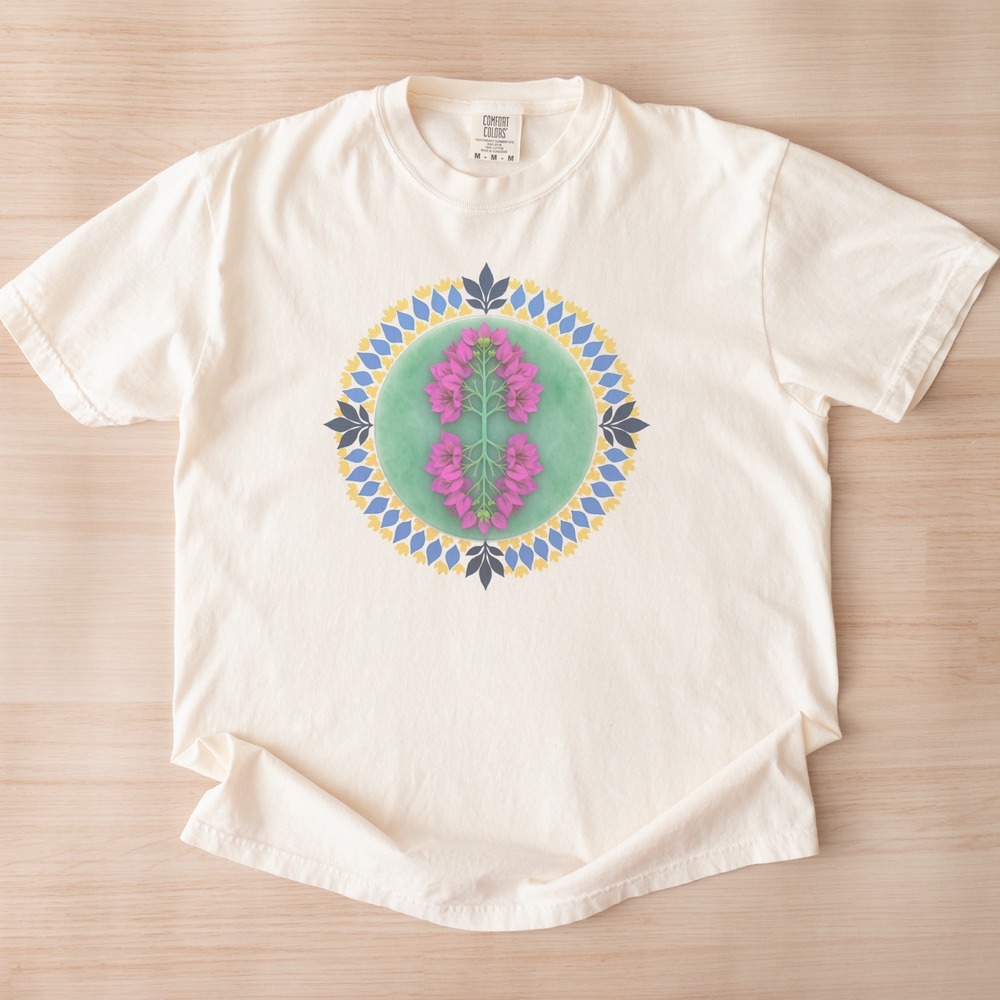 Magenta Flowers Blooming in a Folk Medallion Tee